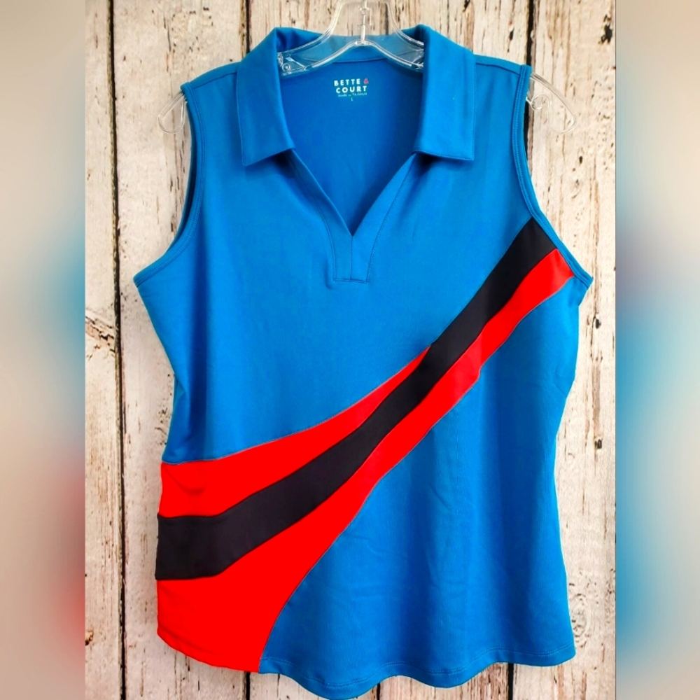 Bette‎ & Court Sleeveless Rugby Polo Shirt Top Tee Blouse active size large EUC!
